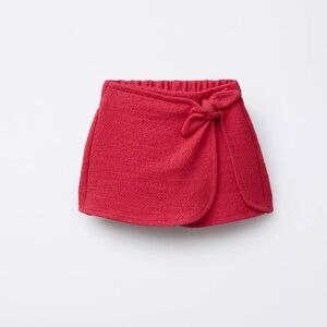 Zara Red Textured Mini Skirt with Bow Detail